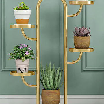 25"/37" Modern Tree-Shaped 4/6-Tiered Plant Stand in Gold Set of 2